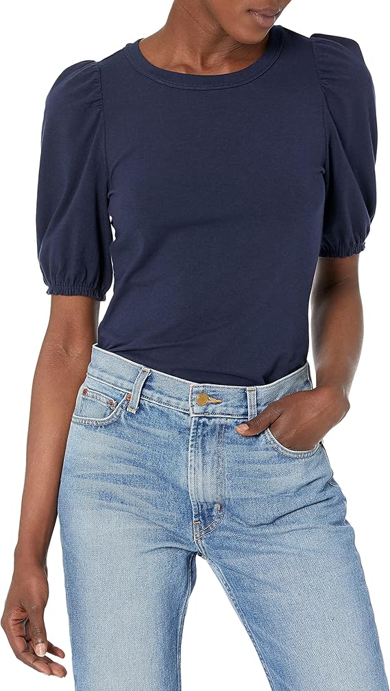 Women's Regular Fit Short Sleeve Crew Neck Puff Sleeve T-Shirt